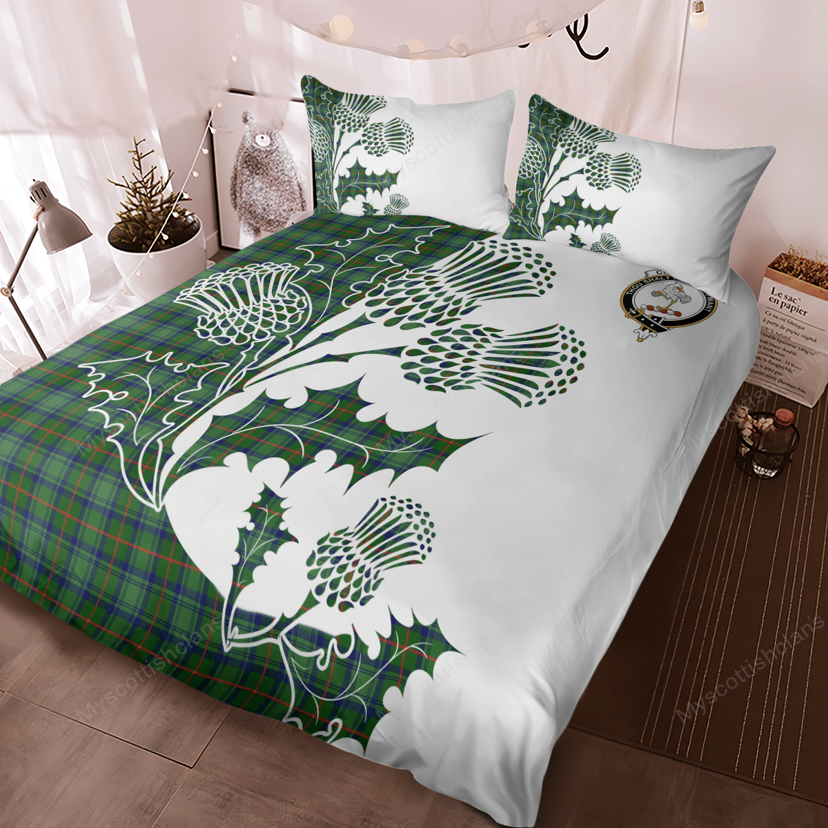 Cranstoun Tartan Crest Bedding Set - Thistle Style