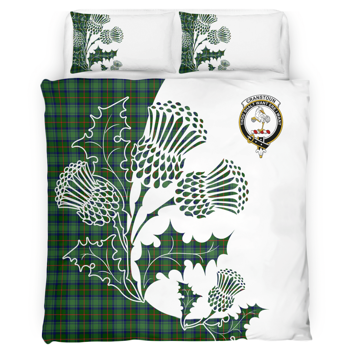 Cranstoun Tartan Crest Bedding Set - Thistle Style