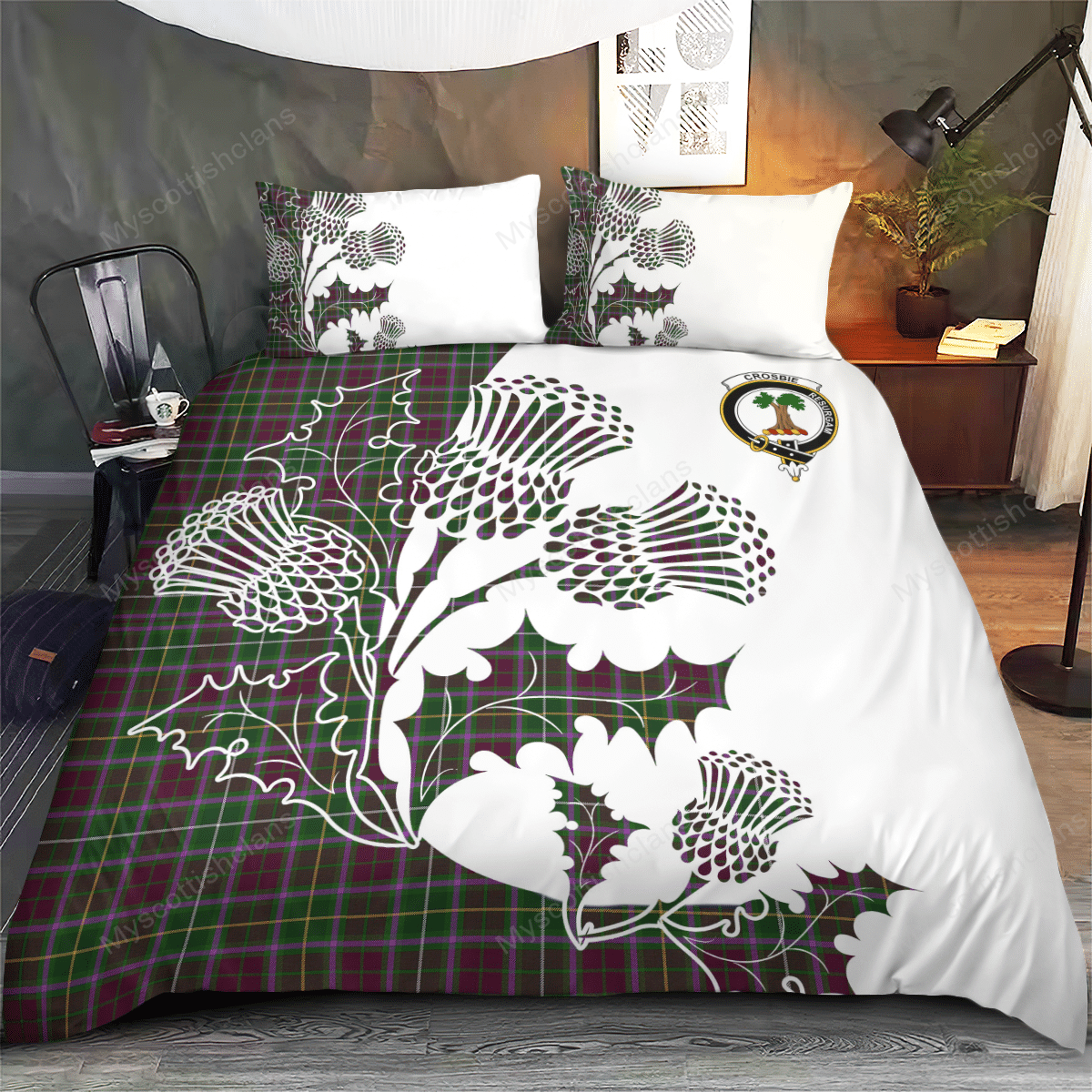 Crosbie Tartan Crest Bedding Set - Thistle Style