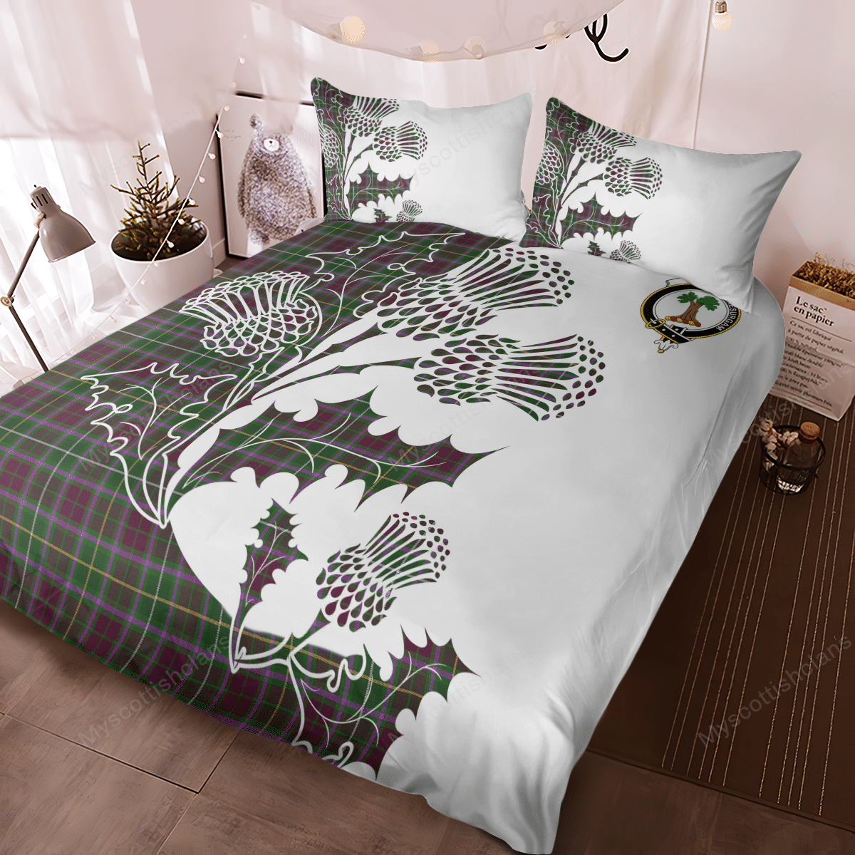 Crosbie Tartan Crest Bedding Set - Thistle Style