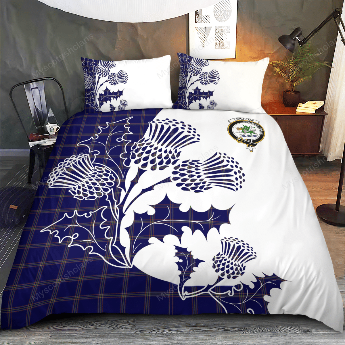 Crichton Tartan Crest Bedding Set - Thistle Style