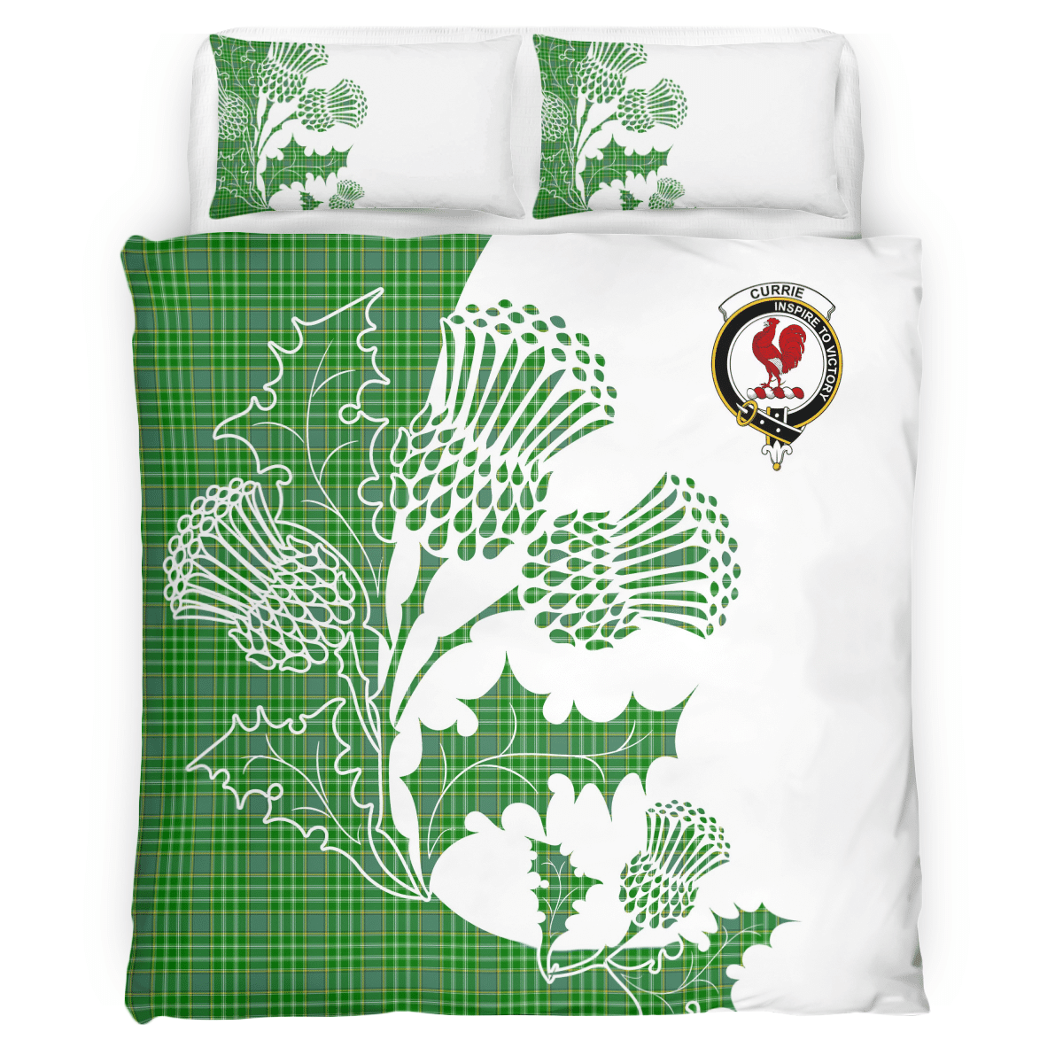 Currie Or Curry Tartan Crest Bedding Set - Thistle Style