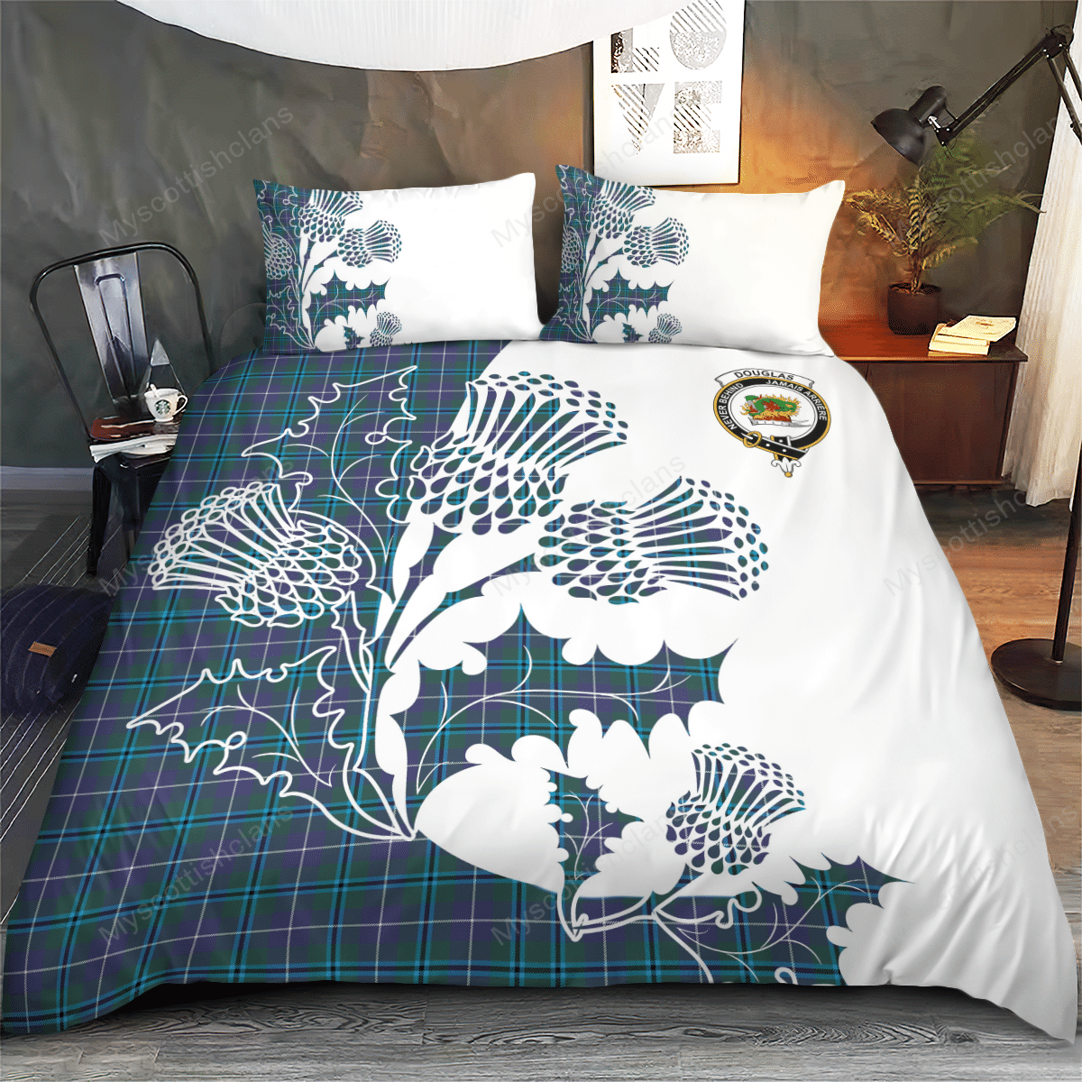 Douglas Tartan Crest Bedding Set - Thistle Style