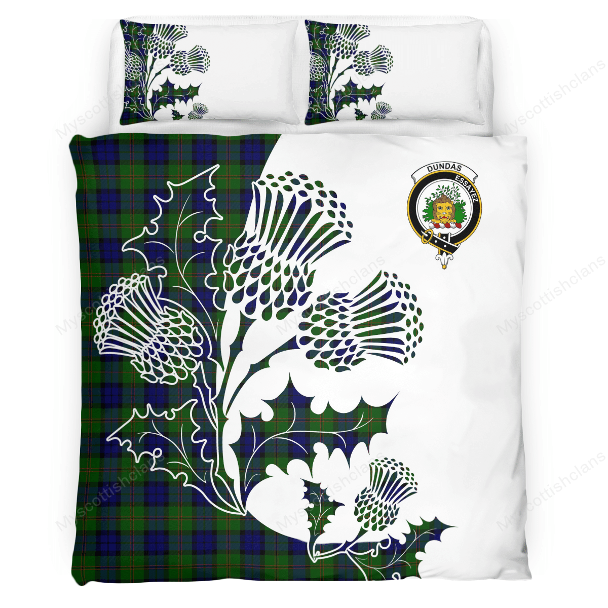 Dundas Tartan Crest Bedding Set - Thistle Style