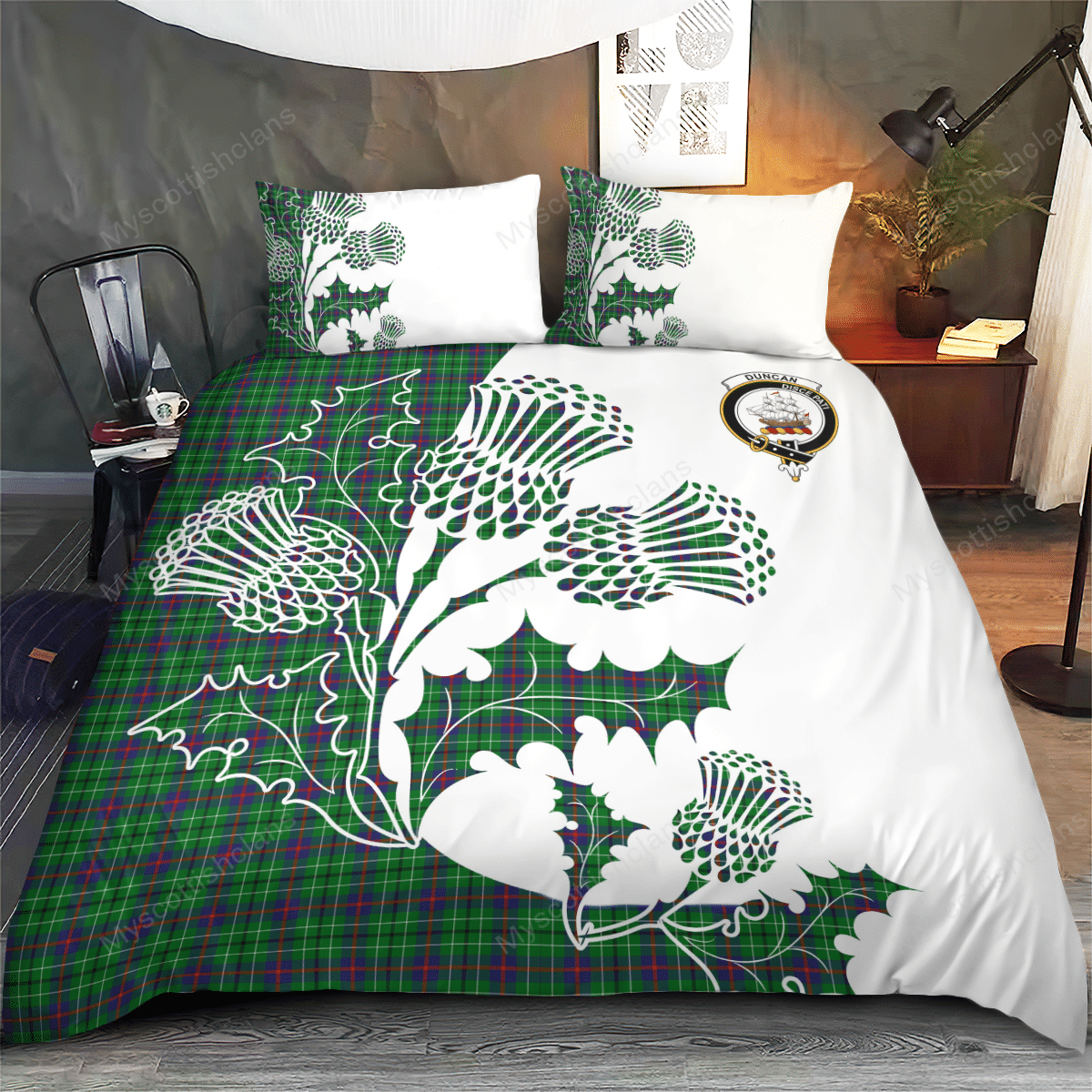 Duncan Tartan Crest Bedding Set - Thistle Style