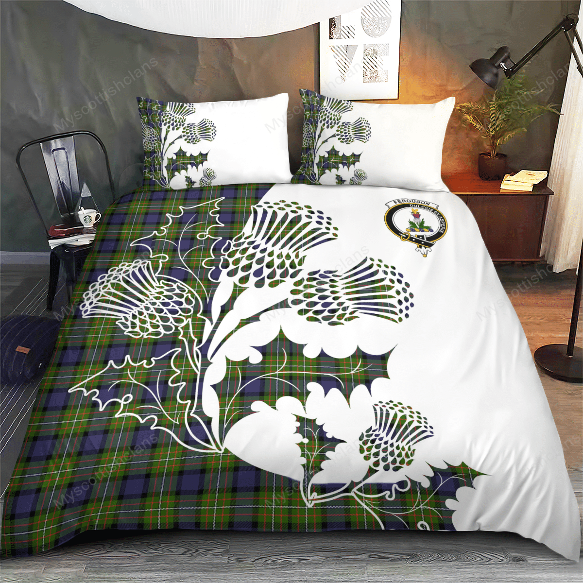 Ferguson Tartan Crest Bedding Set - Thistle Style