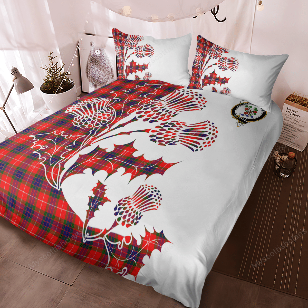 Fraser Tartan Crest Bedding Set - Thistle Style