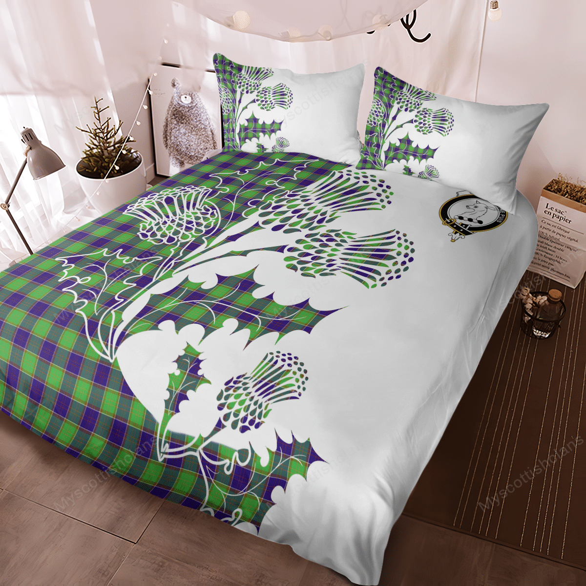 Colville Tartan Crest Bedding Set - Thistle Style