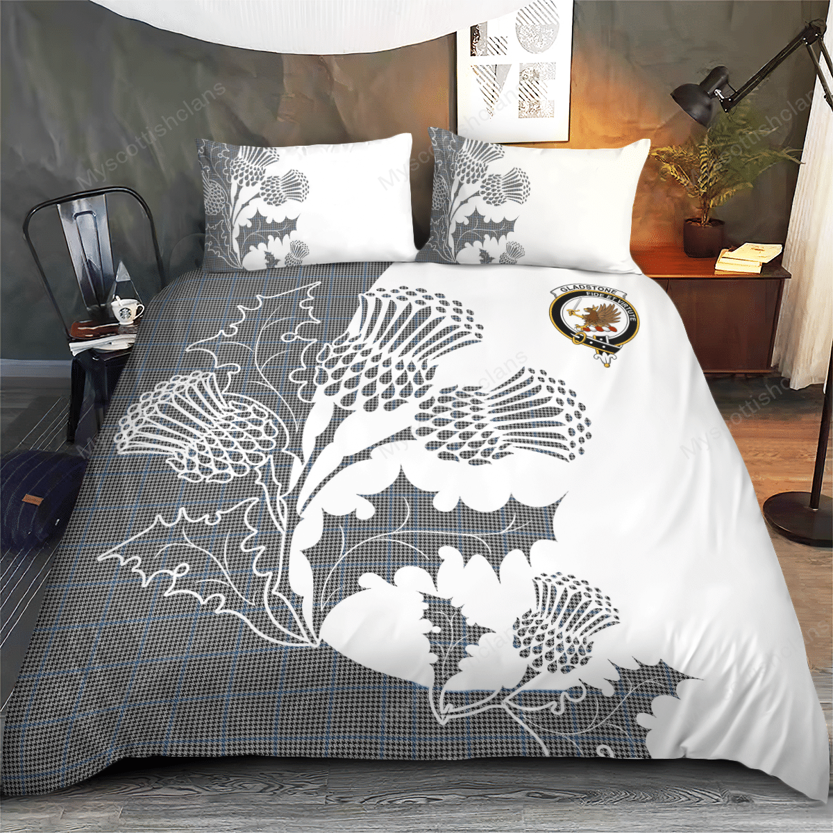 Gladstone Tartan Crest Bedding Set - Thistle Style