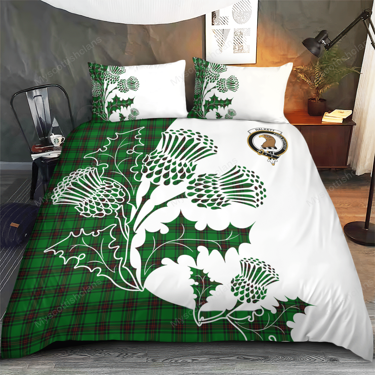 Halkett Tartan Crest Bedding Set - Thistle Style