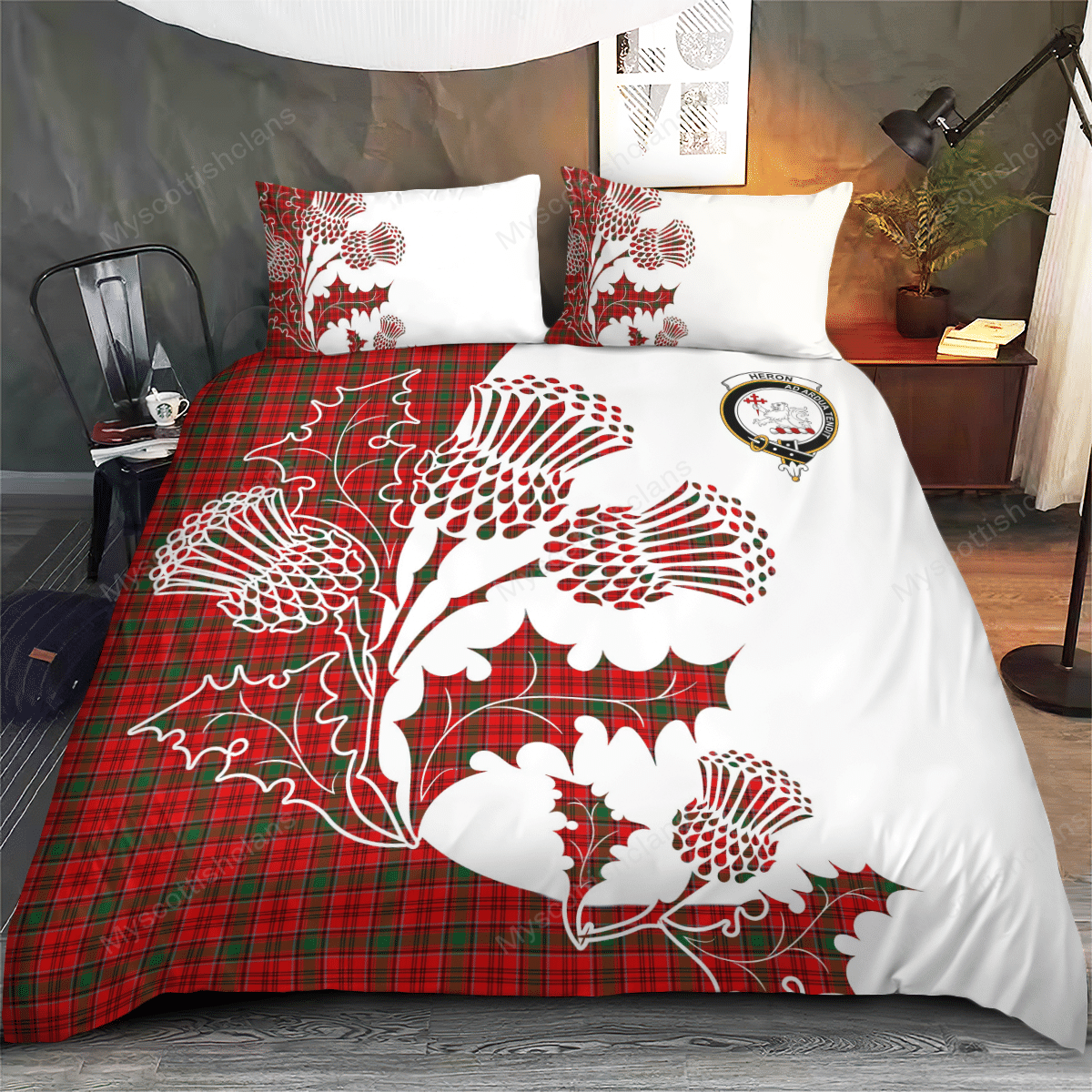 Heron Tartan Crest Bedding Set - Thistle Style