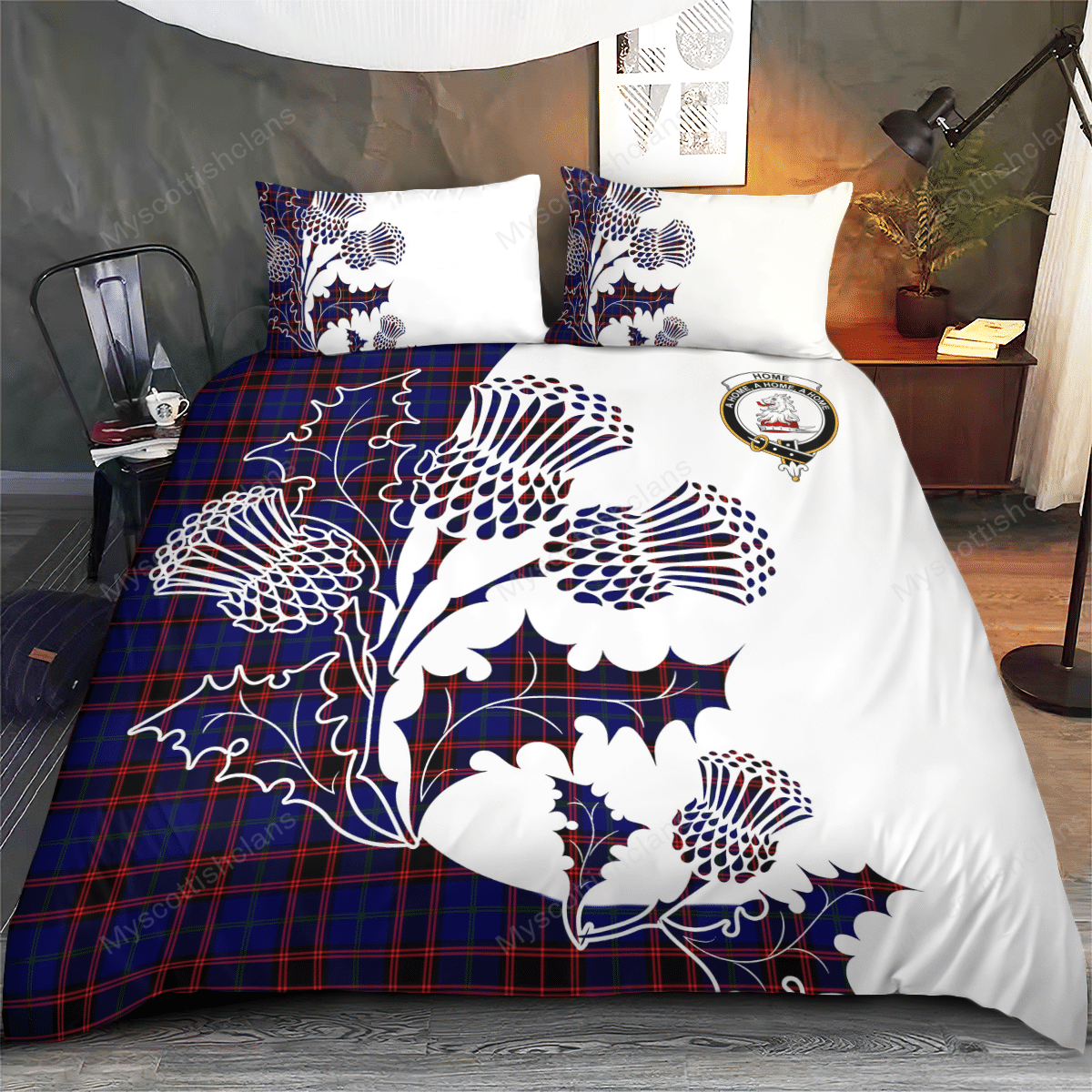 Home (or Hume) Tartan Crest Bedding Set - Thistle Style