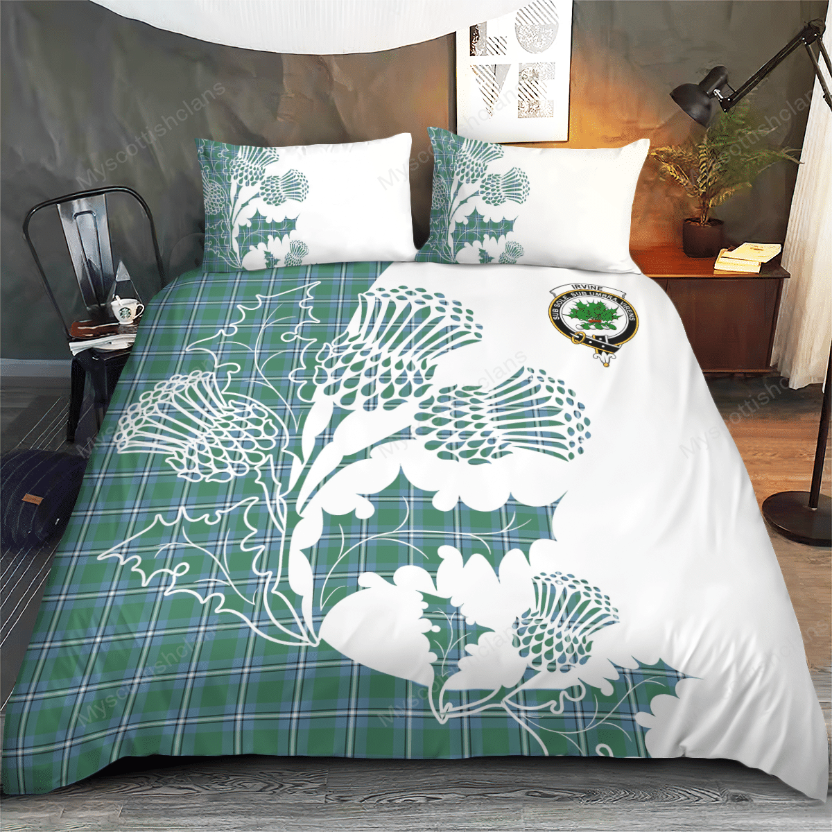 Irvine Tartan Crest Bedding Set - Thistle Style