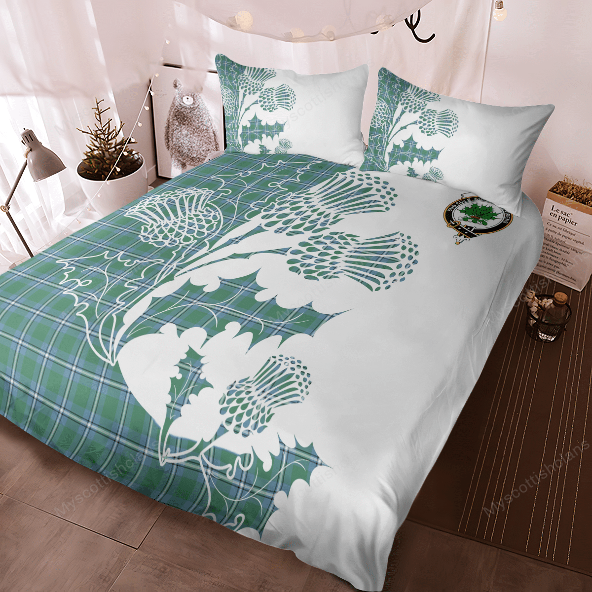 Irvine Tartan Crest Bedding Set - Thistle Style