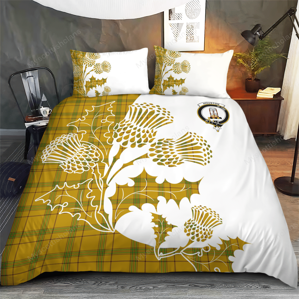 Houston Tartan Crest Bedding Set - Thistle Style