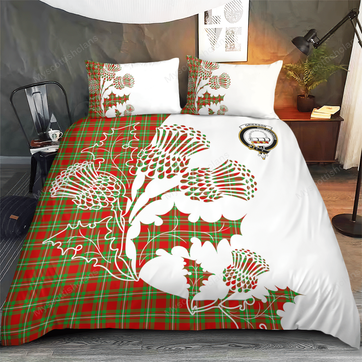 Grierson Tartan Crest Bedding Set - Thistle Style