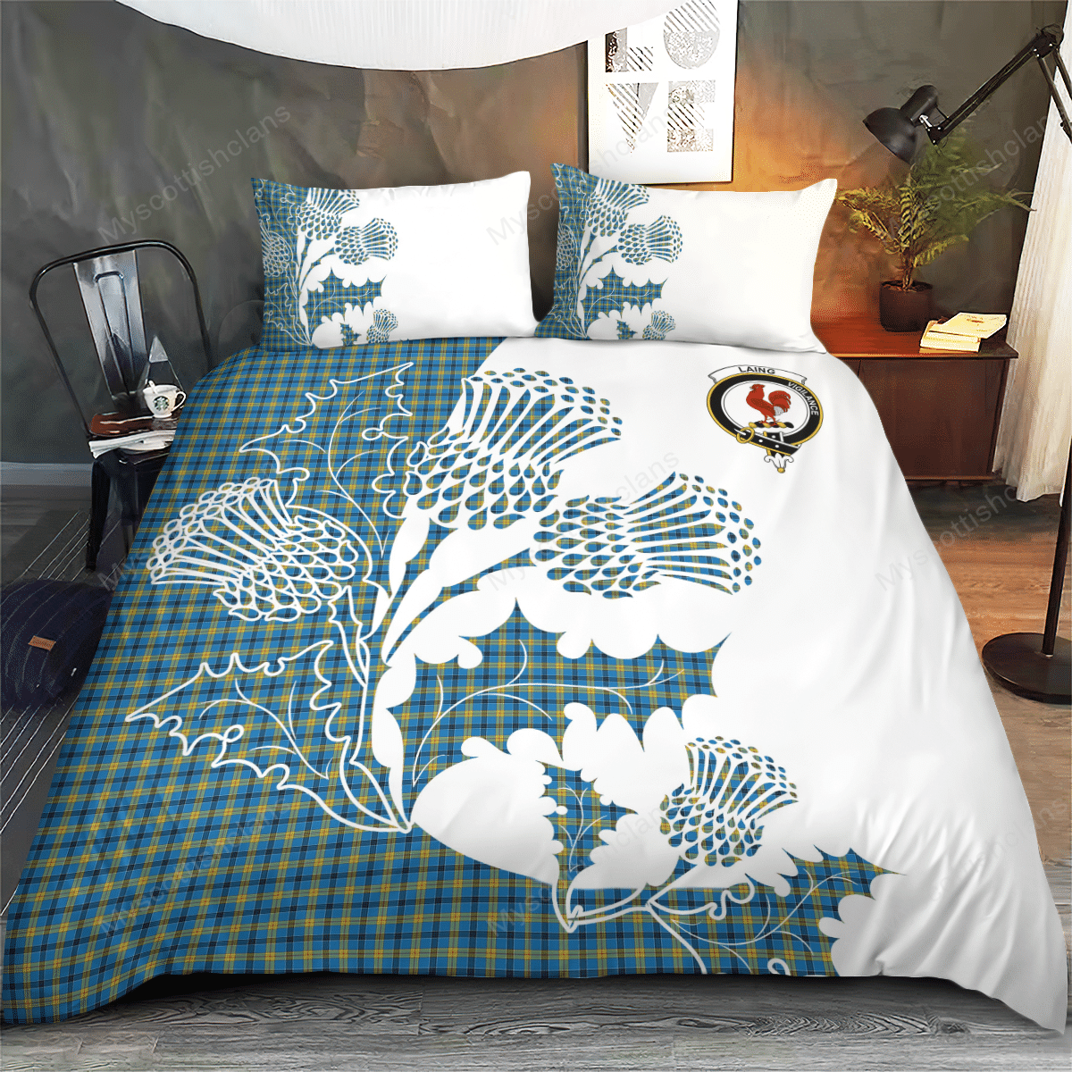 Laing Tartan Crest Bedding Set - Thistle Style