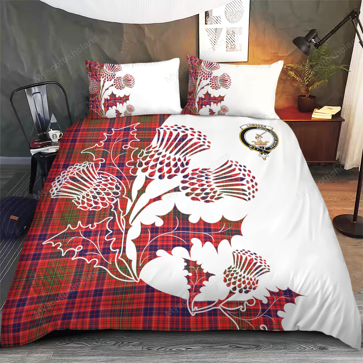 Lumsden Tartan Crest Bedding Set - Thistle Style