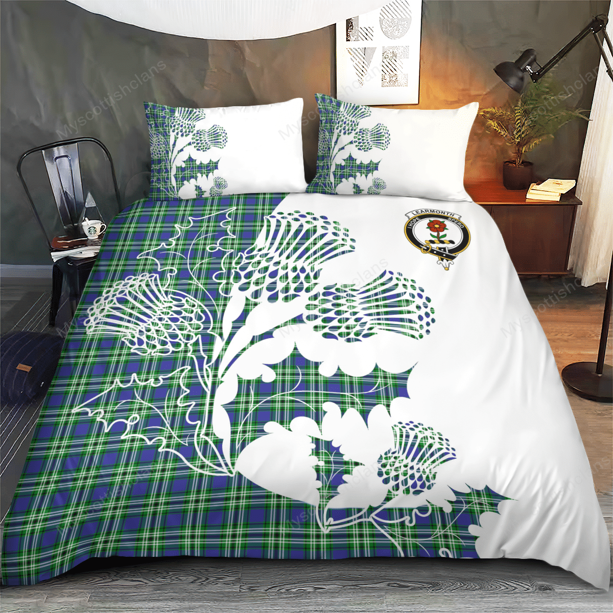 Learmonth Tartan Crest Bedding Set - Thistle Style