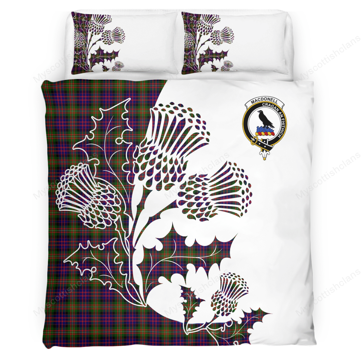 MacDonell of Glengarry Tartan Crest Bedding Set - Thistle Style