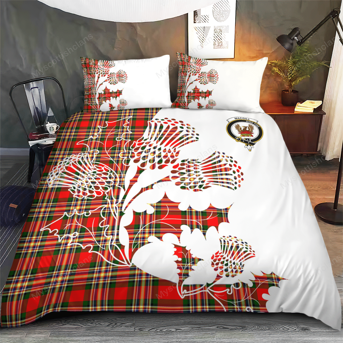 MacGill (Makgill) Tartan Crest Bedding Set - Thistle Style