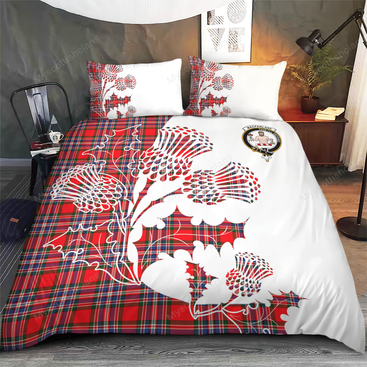 MacFarlane Tartan Crest Bedding Set - Thistle Style