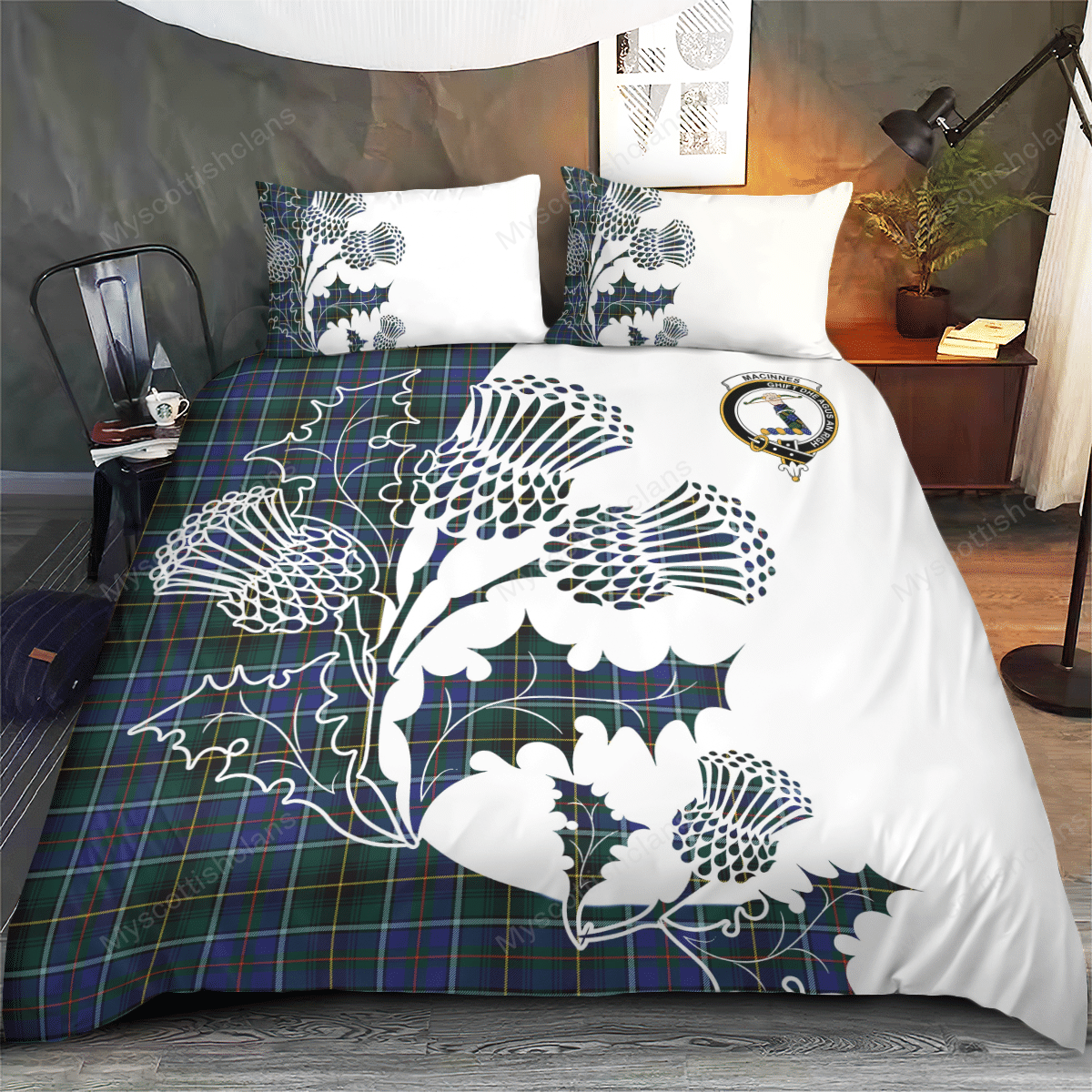 MacInnes Tartan Crest Bedding Set - Thistle Style