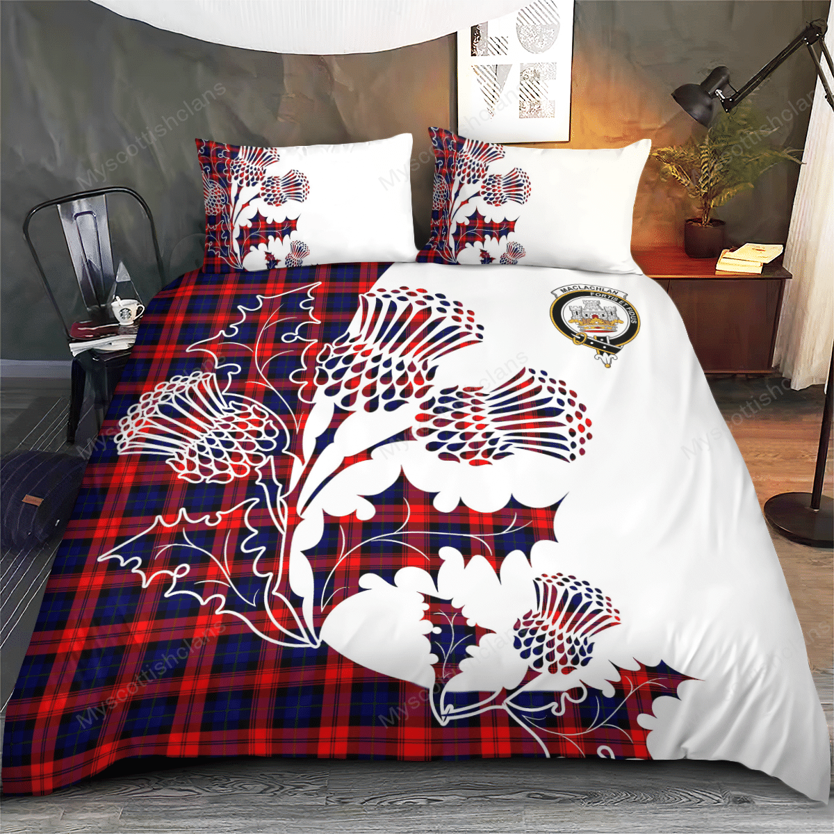 MacLachlan Tartan Crest Bedding Set - Thistle Style