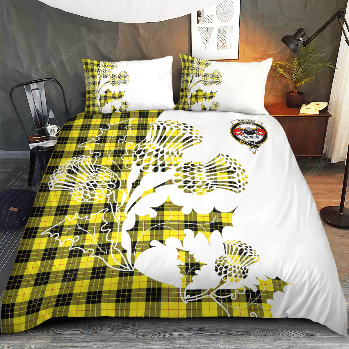 MacLeod Of Lewis Tartan Crest Bedding Set - Thistle Style