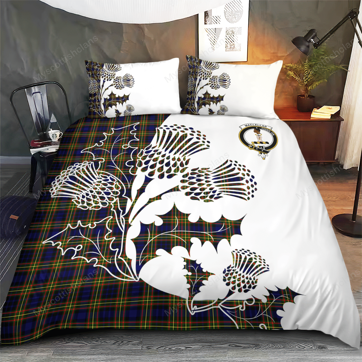 MacLellan Tartan Crest Bedding Set - Thistle Style