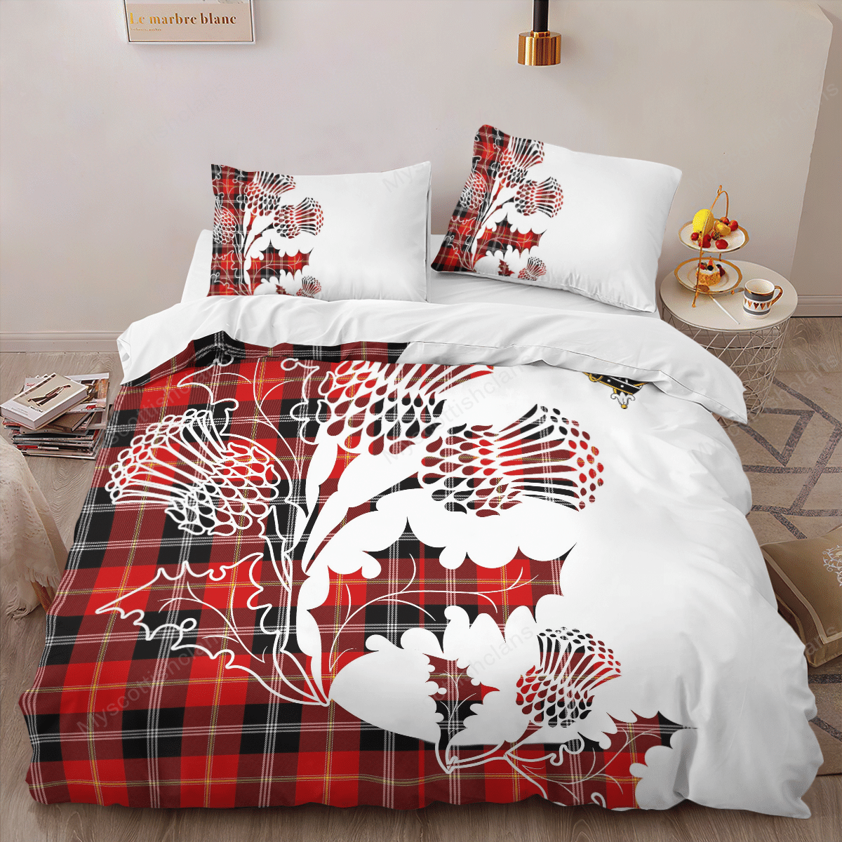 Marjoribanks Tartan Crest Bedding Set - Thistle Style