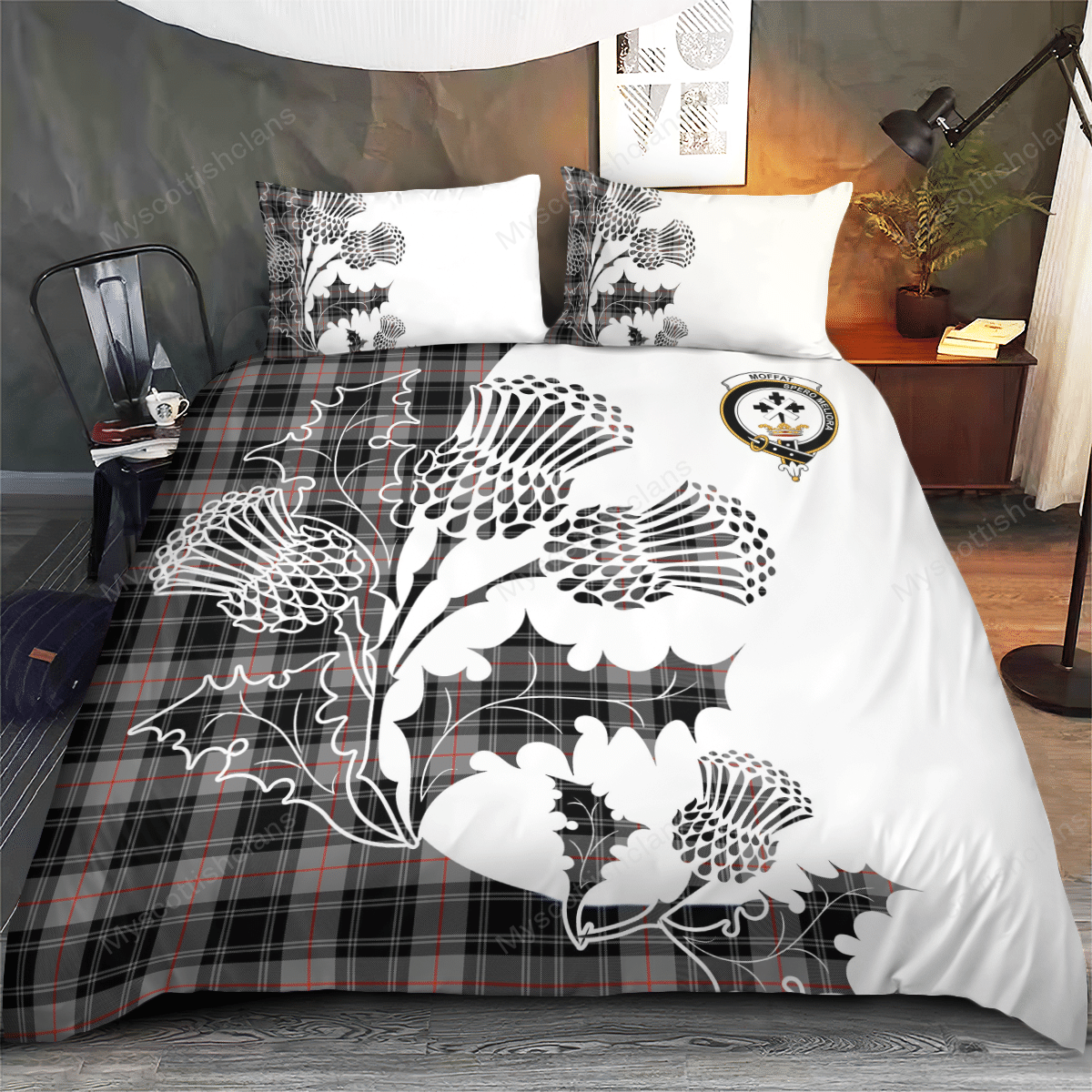 Moffat Tartan Crest Bedding Set - Thistle Style