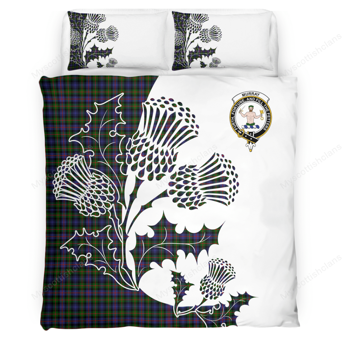 Murray (of Athole) Tartan Crest Bedding Set - Thistle Style