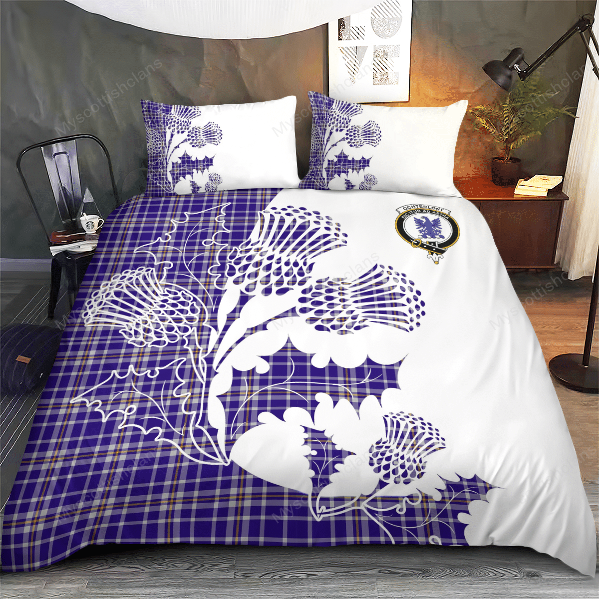 Ochterlony Tartan Crest Bedding Set - Thistle Style