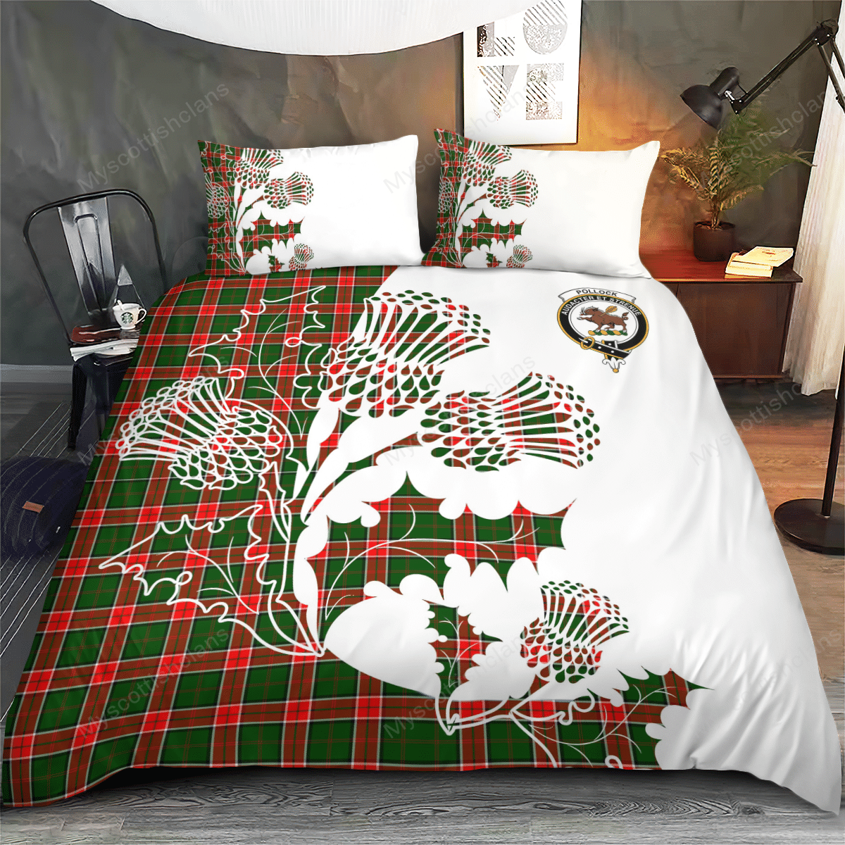 Pollock Tartan Crest Bedding Set - Thistle Style