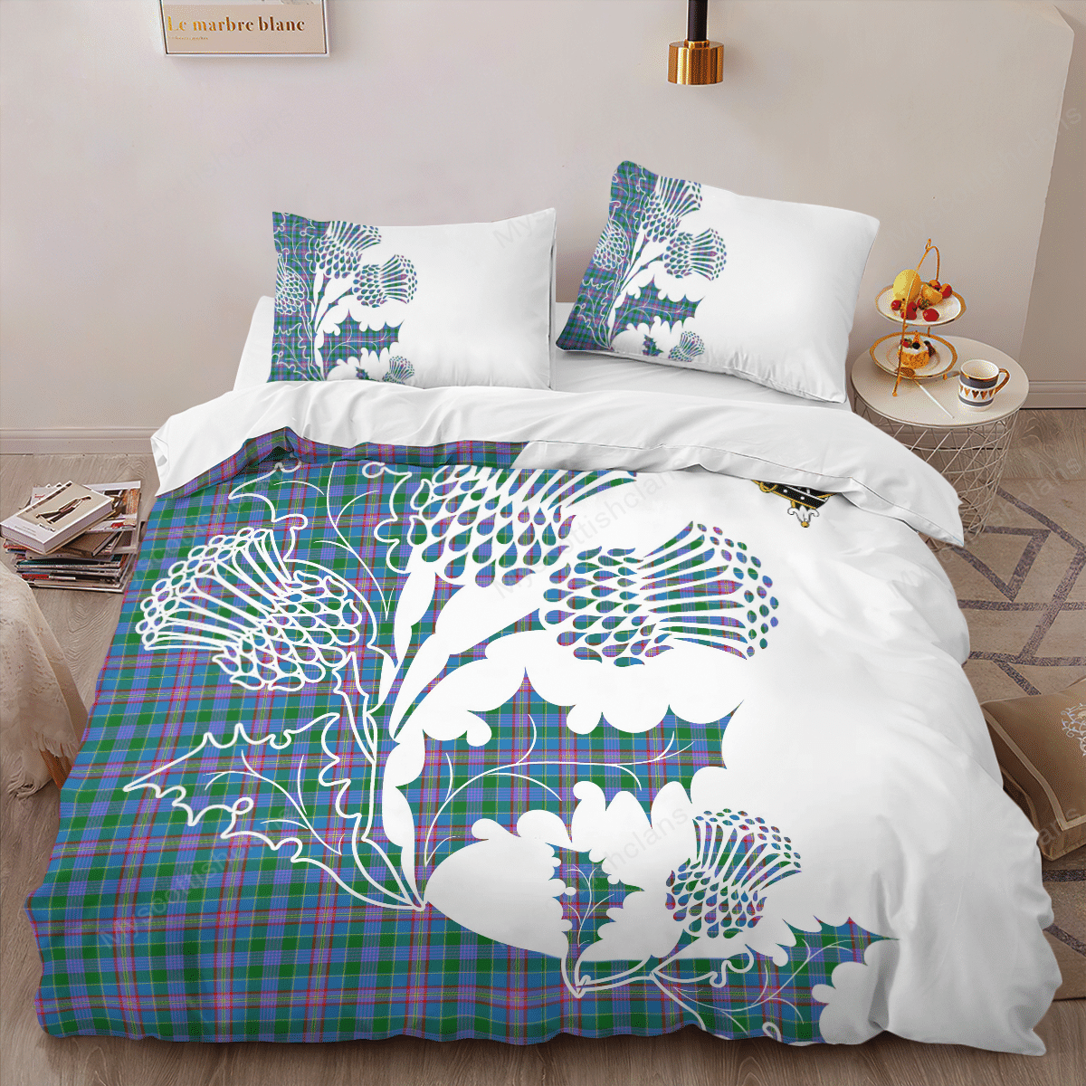 Pitcairn Tartan Crest Bedding Set - Thistle Style