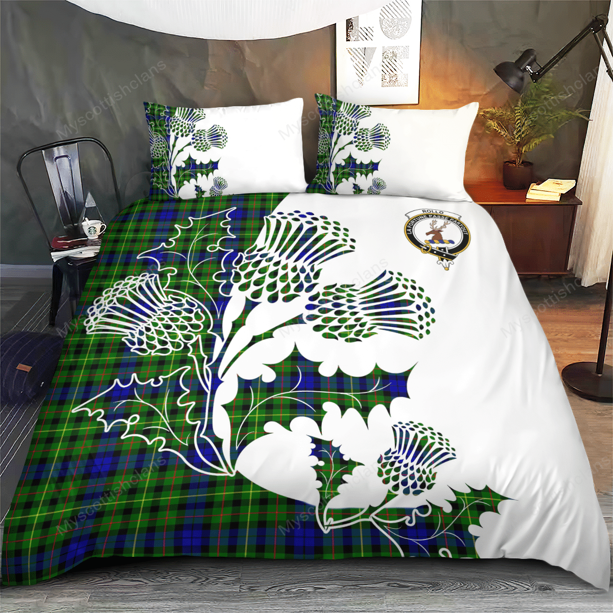 Rollo Tartan Crest Bedding Set - Thistle Style