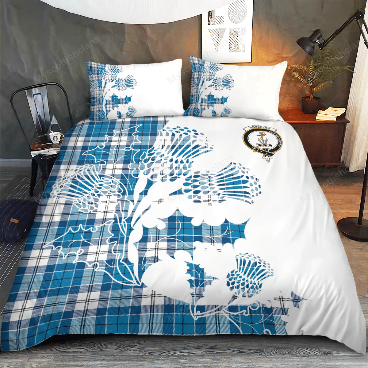 Roberton Tartan Crest Bedding Set - Thistle Style