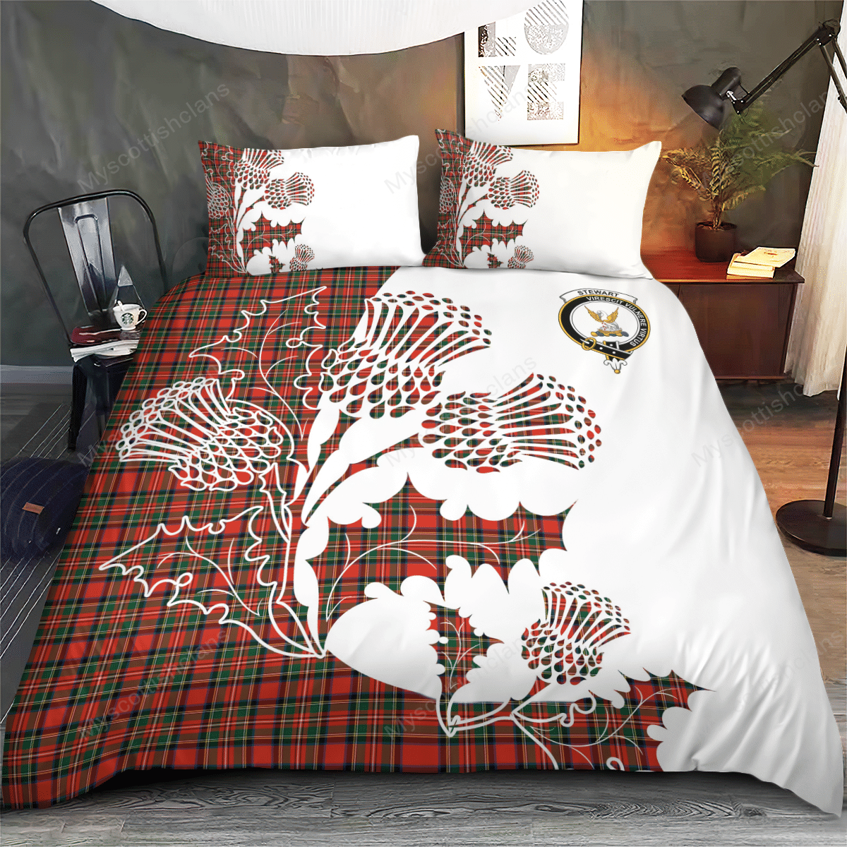 Stewart (of Appin) Tartan Crest Bedding Set - Thistle Style