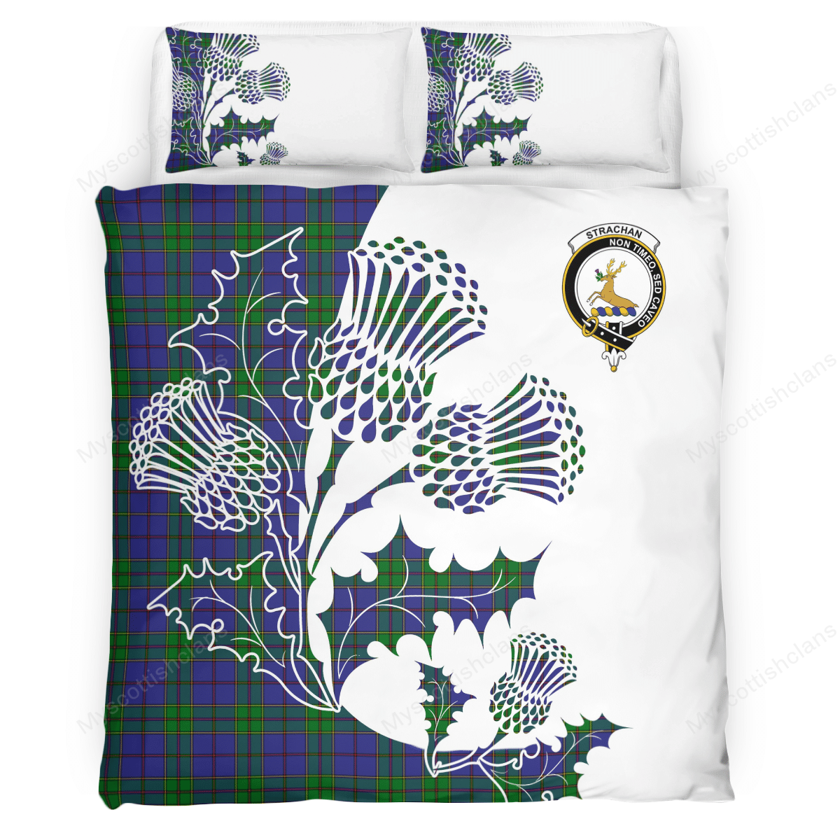 Strachan Tartan Crest Bedding Set - Thistle Style