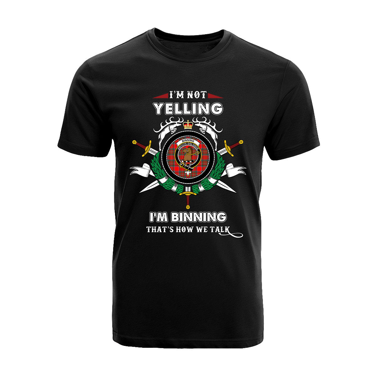 Binning Tartan Crest T-shirt - I'm not yelling style