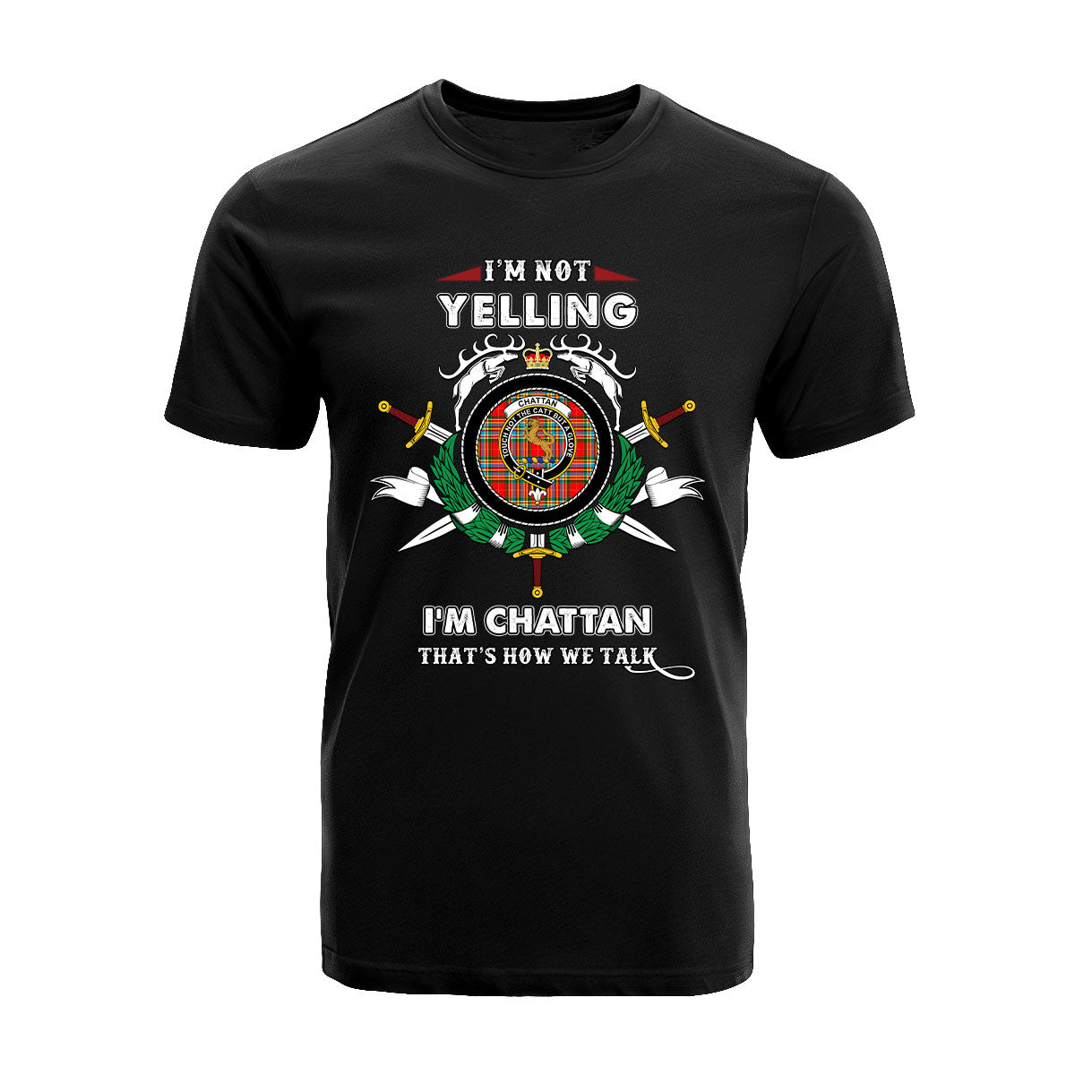 Chattan Tartan Crest T-shirt - I'm not yelling style