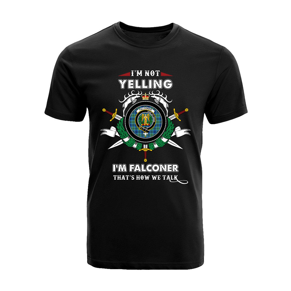 Falconer Tartan Crest T-shirt - I'm not yelling style