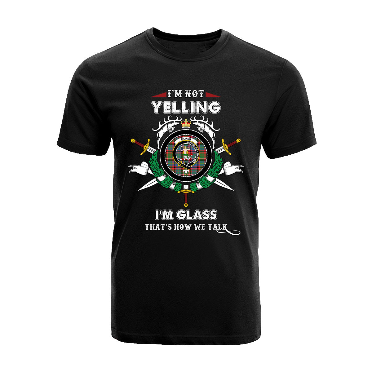 Glass Tartan Crest T-shirt - I'm not yelling style