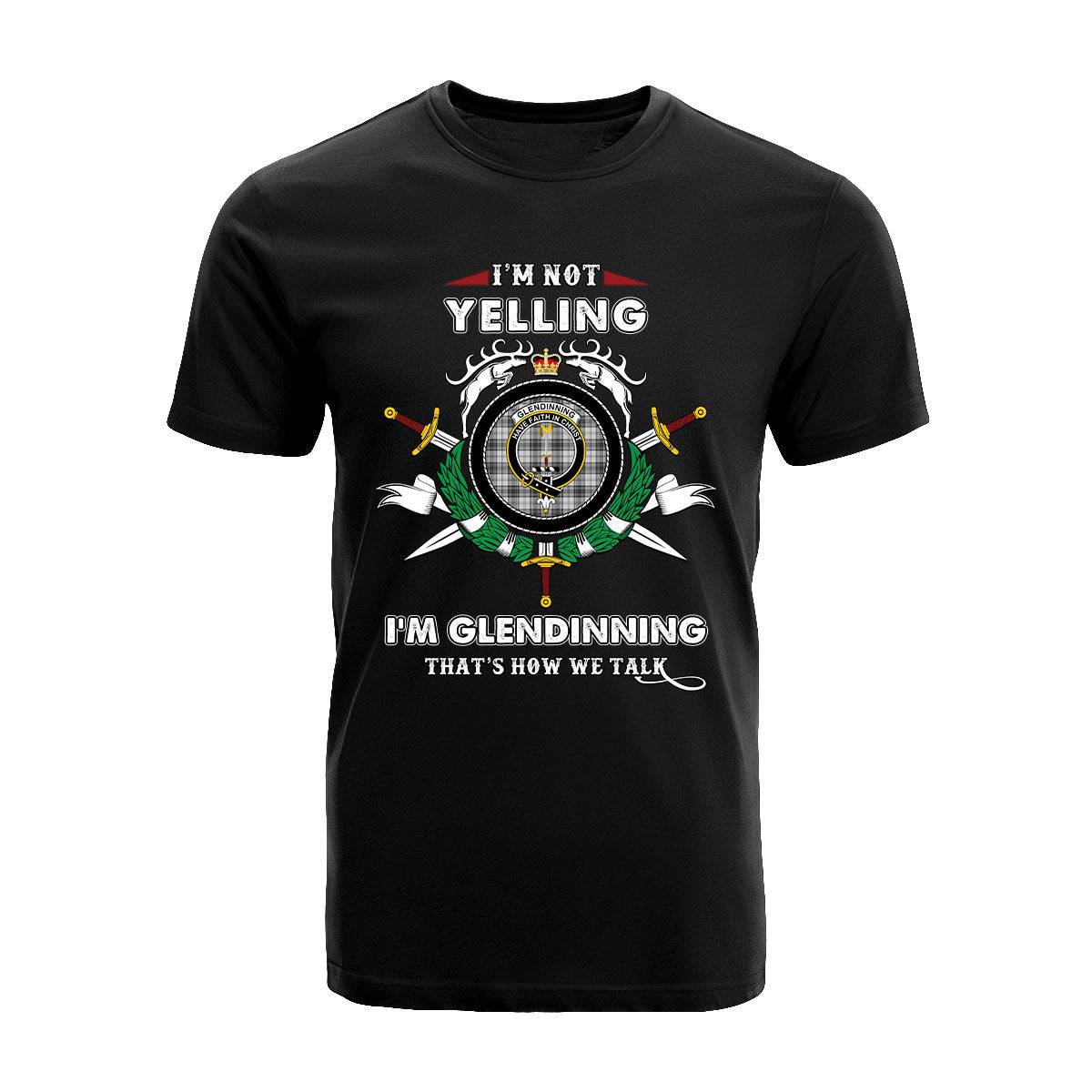 Glendinning Tartan Crest T-shirt - I'm not yelling style