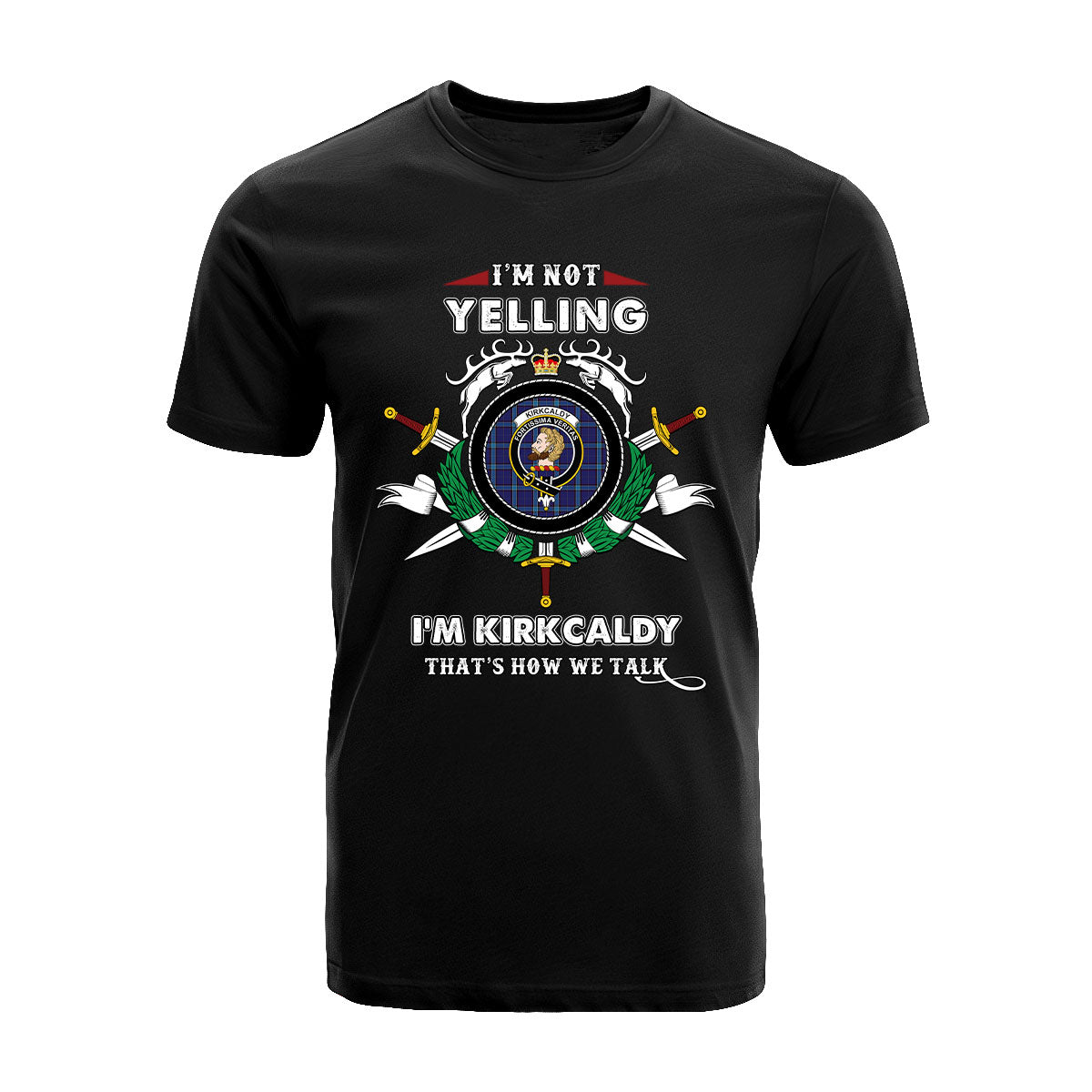 Kirkcaldy Tartan Crest T-shirt - I'm not yelling style