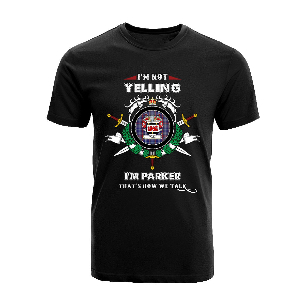 Parker Tartan Crest T-shirt - I'm not yelling style