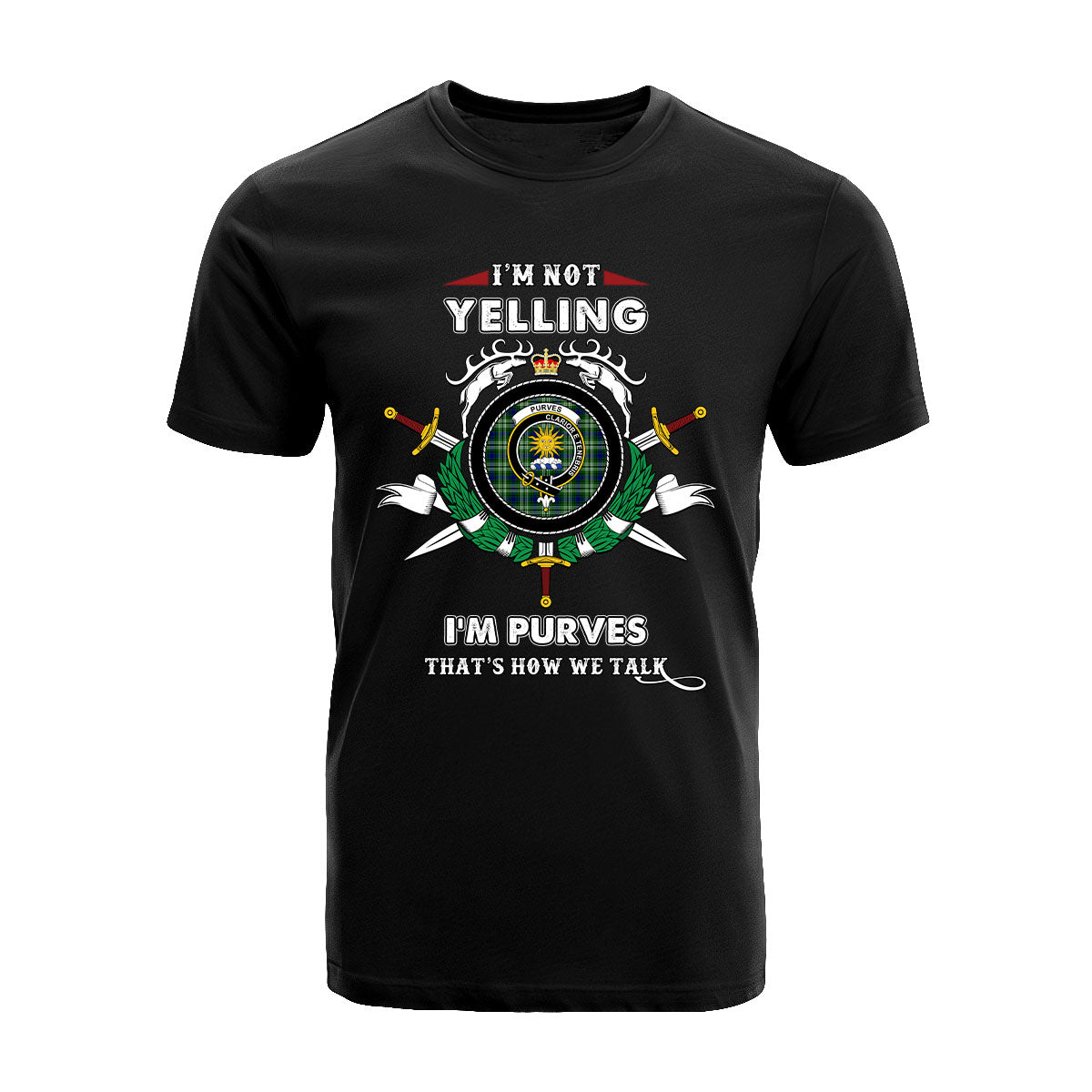 Purves Tartan Crest T-shirt - I'm not yelling style