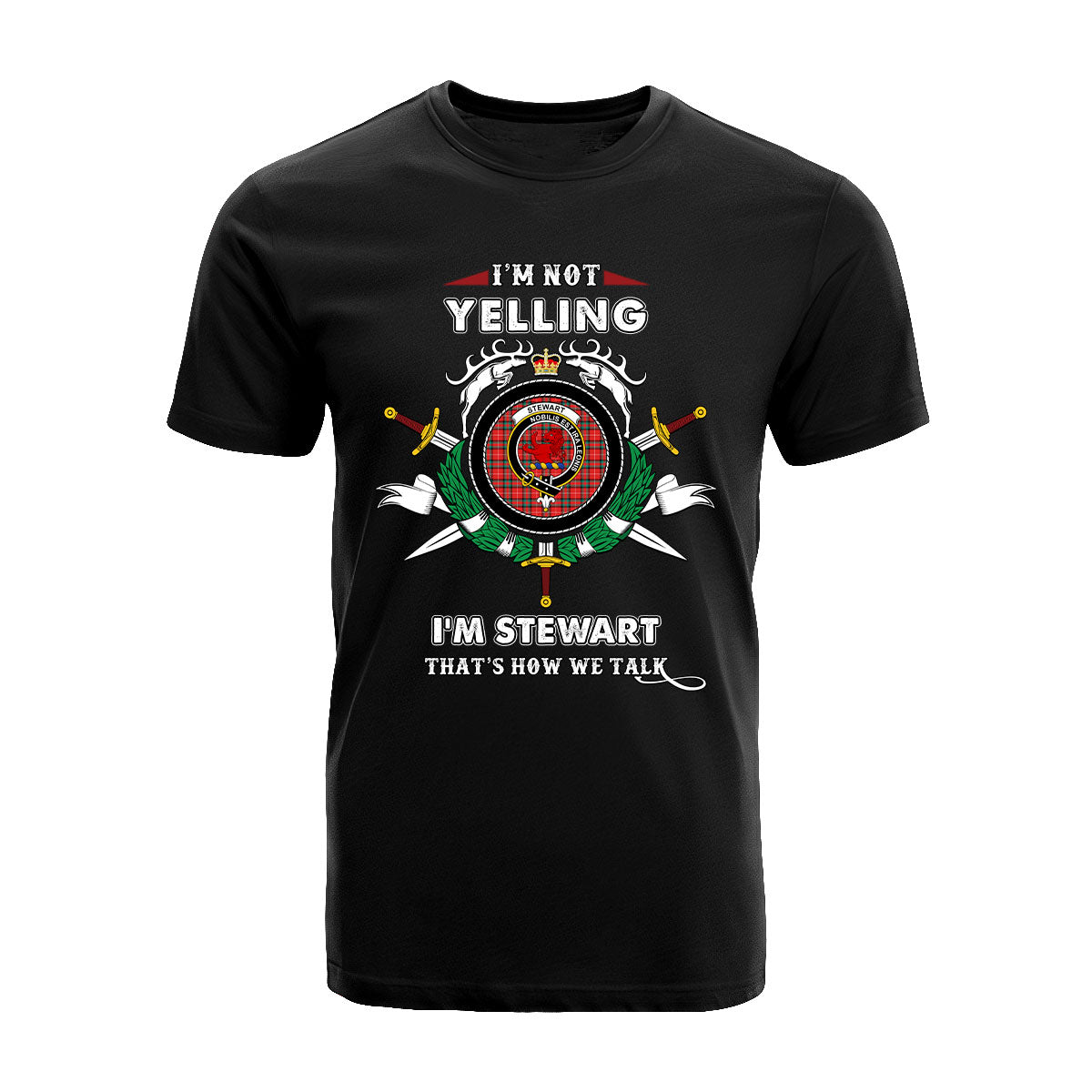 Stewart (Stuart) of Bute Tartan Crest T-shirt - I'm not yelling style