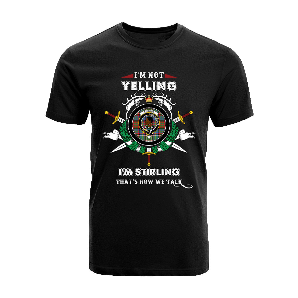 Stirling (of Keir) Tartan Crest T-shirt - I'm not yelling style